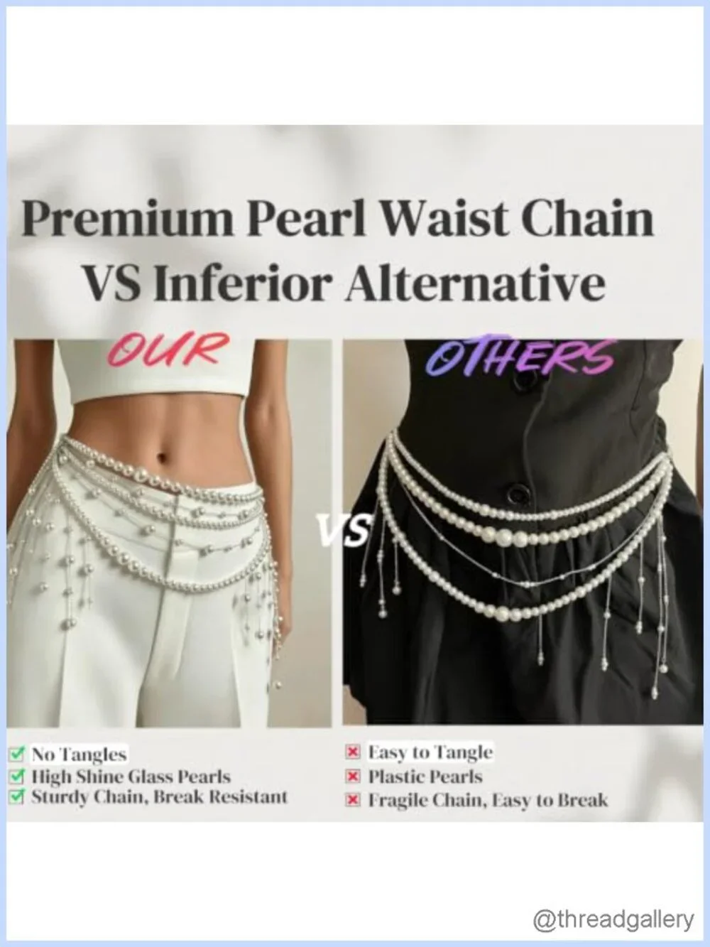 Pearl Tassel Waist Chain Multi-Layer Body Jewelry Adjustable 32in